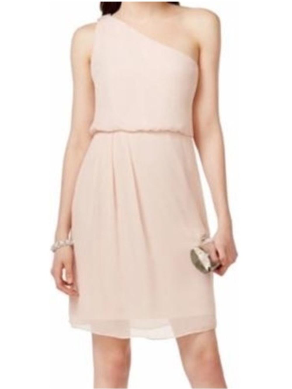 Adrianna Papell One-Shoulder Blush Pink Chiffon Dress 12 NWT
